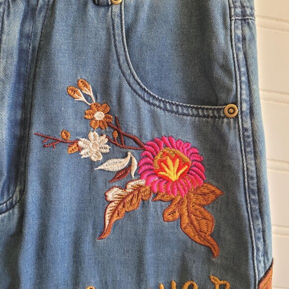 Spell Gypsy Jean Skirt Size Small Blue Flower Child  Patches Embroidered Funky - Picture 5 of 14